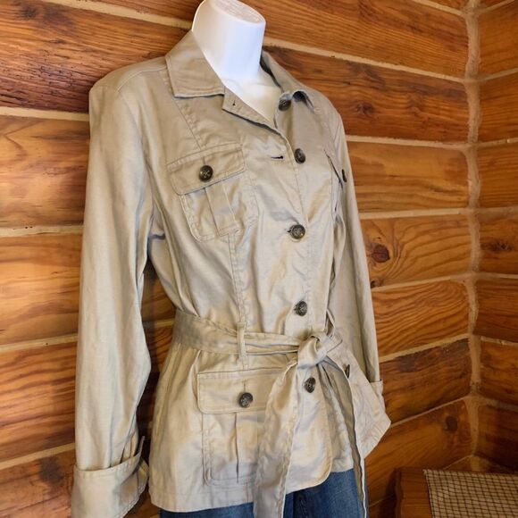 New York & Company Khaki Belted Trench Jacket Medium - Picture 4 of 8